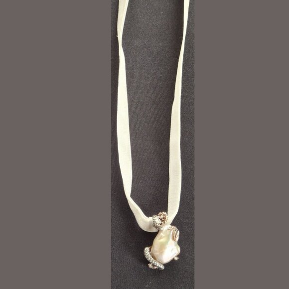 Vintage Large Baroque Pearl Silver & Rose Gold Serpent in Garden of Eden Pendant - Picture 7 of 9